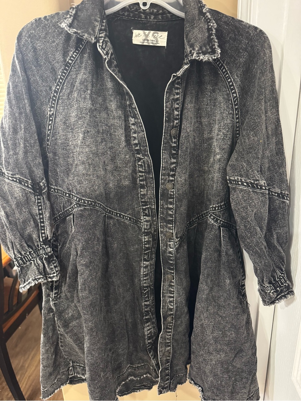 Free People Hannah Denim Mini Dress Black Size Extra Small (CL-3)